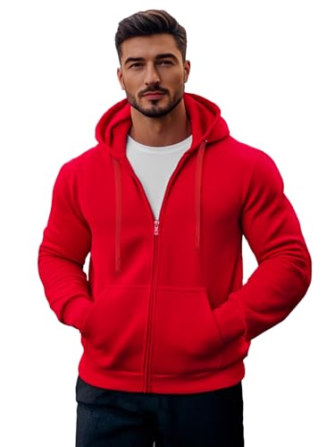 OZONEE Herren Hoodie Sweatjacke Kapuzenpullover Sweatshirt Farbvarianten Kapuzenjacke Kapuzenpulli mit Reißverschluss Langarm Sport Style Casual Fitness Training Basic 777/8524B ROT 2XL von OZONEE