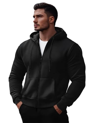 OZONEE Herren Hoodie Sweatjacke Kapuzenpullover Sweatshirt Farbvarianten Kapuzenjacke Kapuzenpulli mit Reißverschluss Langarm Sport Style Casual Fitness Training Basic 777/8524B SCHWARZ M von OZONEE