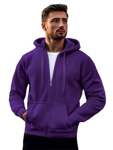 OZONEE Herren Hoodie Sweatjacke Kapuzenpullover Sweatshirt Farbvarianten Kapuzenjacke Kapuzenpulli mit Reißverschluss Langarm Sport Style Casual Fitness Training Basic 777/8524B VIOLETT XXL von OZONEE