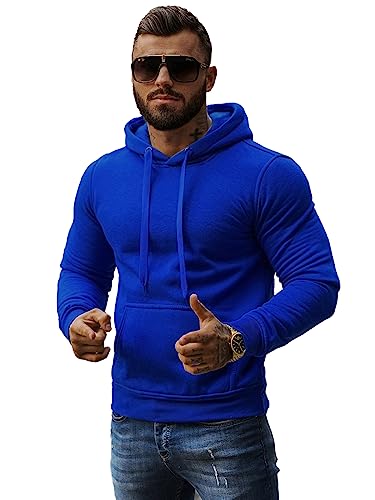 OZONEE Herren Hoodie Sweatjacke Kapuzenpullover Sweatshirt Farbvarianten Kapuzenjacke Kapuzenpulli mit Reißverschluss Langarm Sport Style Casual Fitness Training Basic 777/948B COBALTIC 2XL von OZONEE