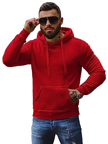 OZONEE Herren Hoodie Sweatjacke Kapuzenpullover Sweatshirt Farbvarianten Kapuzenjacke Kapuzenpulli mit Reißverschluss Langarm Sport Style Casual Fitness Training Basic 777/948B DUNKELROT L von OZONEE