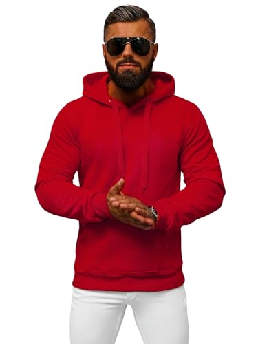 OZONEE Herren Hoodie Sweatjacke Kapuzenpullover Sweatshirt Farbvarianten Kapuzenjacke Kapuzenpulli mit Reißverschluss Langarm Sport Style Casual Fitness Training Basic 777/948B DUNKELROT M von OZONEE