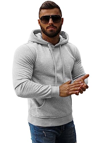 OZONEE Herren Hoodie Sweatjacke Kapuzenpullover Sweatshirt Farbvarianten Kapuzenjacke Kapuzenpulli mit Reißverschluss Langarm Sport Style Casual Fitness Training Basic 777/948B GRAU L von OZONEE