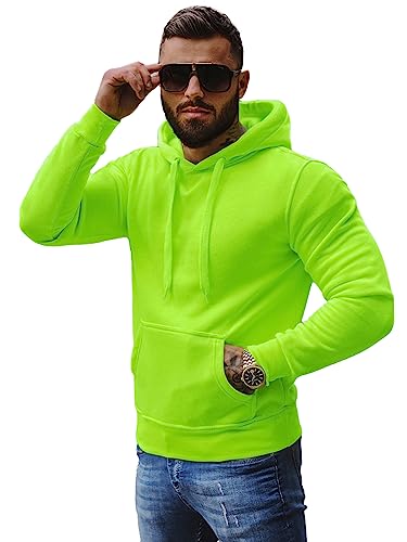 OZONEE Herren Hoodie Sweatjacke Kapuzenpullover Sweatshirt Farbvarianten Kapuzenjacke Kapuzenpulli mit Reißverschluss Langarm Sport Style Casual Fitness Training Basic 777/948B GRÜN-NEON M von OZONEE