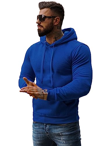 OZONEE Herren Hoodie Sweatjacke Kapuzenpullover Sweatshirt Farbvarianten Kapuzenjacke Kapuzenpulli mit Reißverschluss Langarm Sport Style Casual Fitness Training Basic 777/948B KORNBLUMENBLAU M von OZONEE