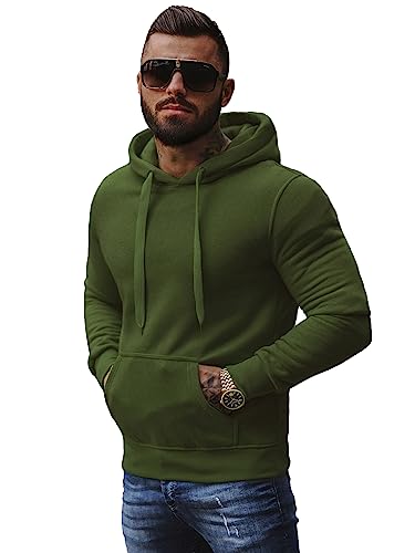 OZONEE Herren Hoodie Sweatjacke Kapuzenpullover Sweatshirt Farbvarianten Kapuzenjacke Kapuzenpulli mit Reißverschluss Langarm Sport Style Casual Fitness Training Basic 777/948B Khaki L von OZONEE