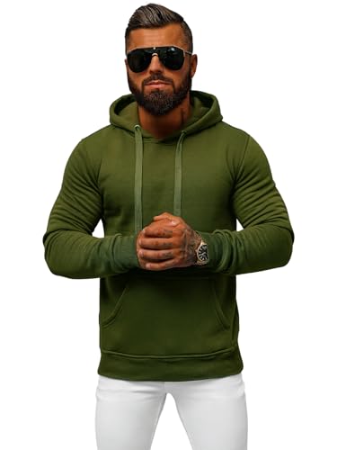 OZONEE Herren Hoodie Sweatjacke Kapuzenpullover Sweatshirt Farbvarianten Kapuzenjacke Kapuzenpulli mit Reißverschluss Langarm Sport Style Casual Fitness Training Basic 777/948B Khaki XL von OZONEE