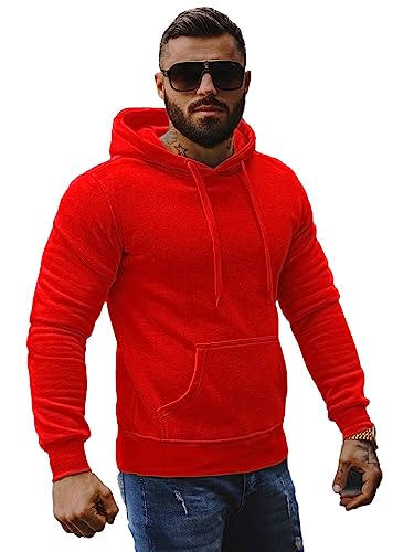 OZONEE Herren Hoodie Sweatjacke Kapuzenpullover Sweatshirt Farbvarianten Kapuzenjacke Kapuzenpulli mit Reißverschluss Langarm Sport Style Casual Fitness Training Basic 777/948B ROT L von OZONEE