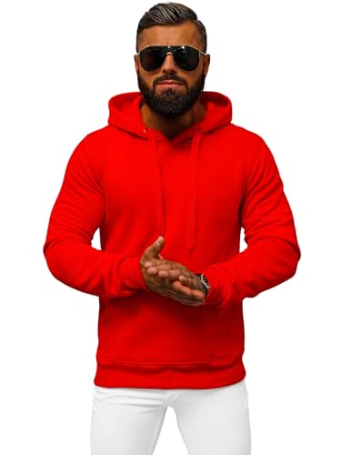 OZONEE Herren Hoodie Sweatjacke Kapuzenpullover Sweatshirt Farbvarianten Kapuzenjacke Kapuzenpulli mit Reißverschluss Langarm Sport Style Casual Fitness Training Basic 777/948B ROT L von OZONEE