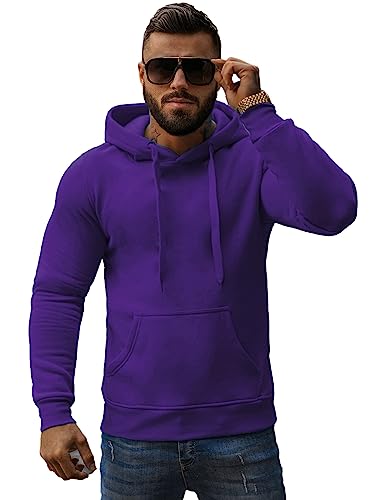 OZONEE Herren Hoodie Sweatjacke Kapuzenpullover Sweatshirt Farbvarianten Kapuzenjacke Kapuzenpulli mit Reißverschluss Langarm Sport Style Casual Fitness Training Basic 777/948B VIOLETT L von OZONEE