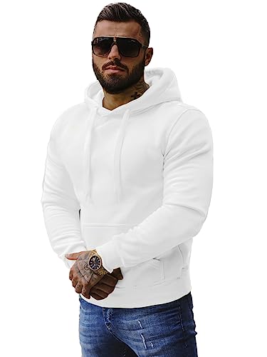 OZONEE Herren Hoodie Sweatjacke Kapuzenpullover Sweatshirt Farbvarianten Kapuzenjacke Kapuzenpulli mit Reißverschluss Langarm Sport Style Casual Fitness Training Basic 777/948B WEIß 2XL von OZONEE