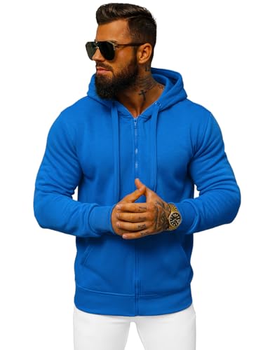 OZONEE Herren Hoodie Sweatjacke Kapuzenpullover Sweatshirt Farbvarianten Kapuzenjacke Kapuzenpulli mit Reißverschluss Langarm Sport Style Casual Fitness Training Basic J.Style 2008 BLAU 2XL von OZONEE