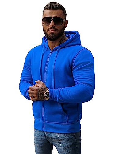 OZONEE Herren Hoodie Sweatjacke Kapuzenpullover Sweatshirt Farbvarianten Kapuzenjacke Kapuzenpulli mit Reißverschluss Langarm Sport Style Casual Fitness Training Basic J.Style 2008 BLAU XL von OZONEE