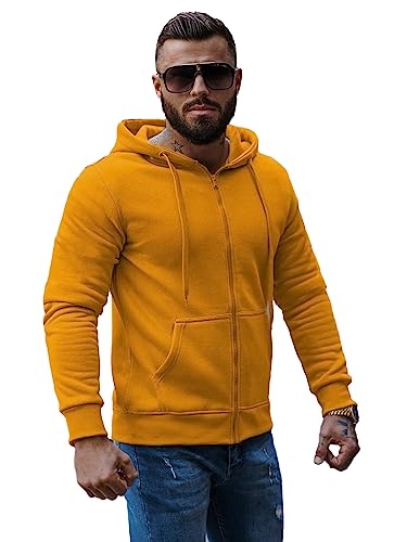 OZONEE Herren Hoodie Sweatjacke Kapuzenpullover Sweatshirt Farbvarianten Kapuzenjacke Kapuzenpulli mit Reißverschluss Langarm Sport Style Casual Fitness Training Basic J.Style 2008 Camel XL von OZONEE