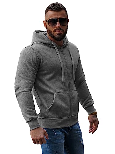 OZONEE Herren Hoodie Sweatjacke Kapuzenpullover Sweatshirt Farbvarianten Kapuzenjacke Kapuzenpulli mit Reißverschluss Langarm Sport Style Casual Fitness Training Basic J.Style 2008 DUNKELGRAU L von OZONEE