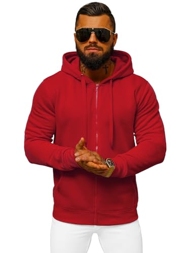 OZONEE Herren Hoodie Sweatjacke Kapuzenpullover Sweatshirt Farbvarianten Kapuzenjacke Kapuzenpulli mit Reißverschluss Langarm Sport Style Casual Fitness Training Basic J.Style 2008 DUNKELROT 2XL von OZONEE