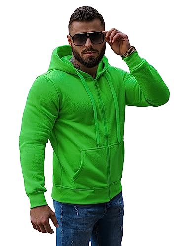 OZONEE Herren Hoodie Sweatjacke Kapuzenpullover Sweatshirt Farbvarianten Kapuzenjacke Kapuzenpulli mit Reißverschluss Langarm Sport Style Casual Fitness Training Basic J.Style 2008 GRÜN L von OZONEE