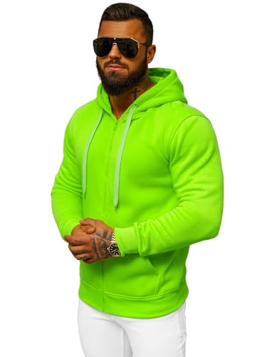 OZONEE Herren Hoodie Sweatjacke Kapuzenpullover Sweatshirt Farbvarianten Kapuzenjacke Kapuzenpulli mit Reißverschluss Langarm Sport Style Casual Fitness Training Basic J.Style 2008 GRÜN-NEON M von OZONEE