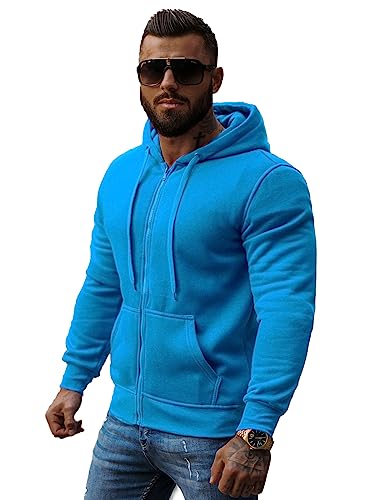 OZONEE Herren Hoodie Sweatjacke Kapuzenpullover Sweatshirt Farbvarianten Kapuzenjacke Kapuzenpulli mit Reißverschluss Langarm Sport Style Casual Fitness Training Basic J.Style 2008 HIMMELBLAU L von OZONEE