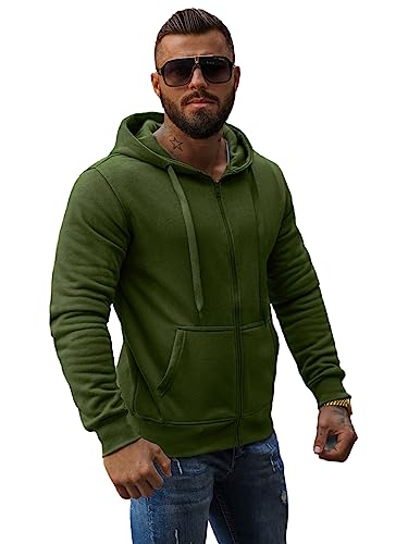 OZONEE Herren Hoodie Sweatjacke Kapuzenpullover Sweatshirt Farbvarianten Kapuzenjacke Kapuzenpulli mit Reißverschluss Langarm Sport Style Casual Fitness Training Basic J.Style 2008 Khaki L von OZONEE