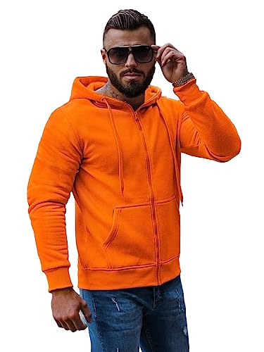 OZONEE Herren Hoodie Sweatjacke Kapuzenpullover Sweatshirt Farbvarianten Kapuzenjacke Kapuzenpulli mit Reißverschluss Langarm Sport Style Casual Fitness Training Basic J.Style 2008 ORANGE M von OZONEE