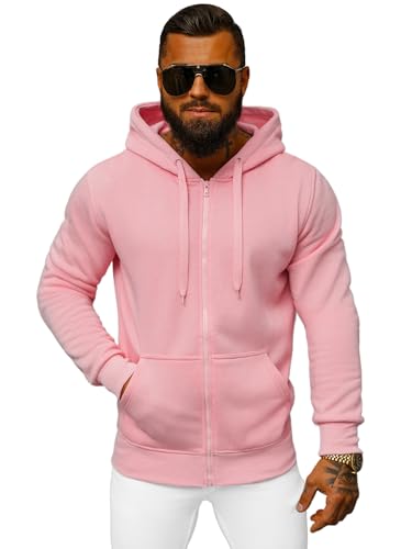 OZONEE Herren Hoodie Sweatjacke Kapuzenpullover Sweatshirt Farbvarianten Kapuzenjacke Kapuzenpulli mit Reißverschluss Langarm Sport Style Casual Fitness Training Basic J.Style 2008 PUDERROSA 2XL von OZONEE