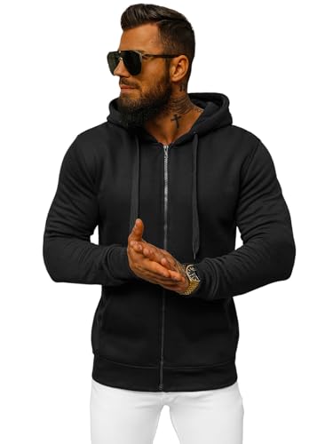 OZONEE Herren Hoodie Sweatjacke Kapuzenpullover Sweatshirt Farbvarianten Kapuzenjacke Kapuzenpulli mit Reißverschluss Langarm Sport Style Casual Fitness Training Basic J.Style 2008 SCHWARZ 2XL von OZONEE
