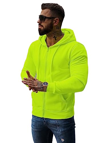 OZONEE Herren Hoodie Sweatjacke Kapuzenpullover Sweatshirt Farbvarianten Kapuzenjacke Kapuzenpulli mit Reißverschluss Langarm Sport Style Casual Fitness Training Basic J.Style 2008 SELADONGRÜN L von OZONEE