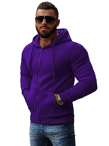 OZONEE Herren Hoodie Sweatjacke Kapuzenpullover Sweatshirt Farbvarianten Kapuzenjacke Kapuzenpulli mit Reißverschluss Langarm Sport Style Casual Fitness Training Basic J.Style 2008 VIOLETT M von OZONEE