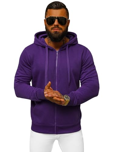 OZONEE Herren Hoodie Sweatjacke Kapuzenpullover Sweatshirt Farbvarianten Kapuzenjacke Kapuzenpulli mit Reißverschluss Langarm Sport Style Casual Fitness Training Basic J.Style 2008 VIOLETT XXL von OZONEE