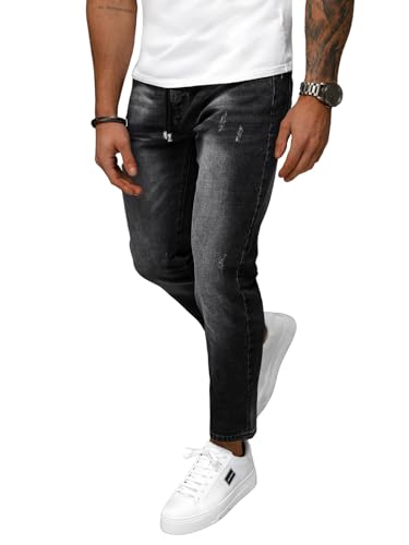 OZONEE Herren Jeans Hose Herrenjeans Jeanshose Skinny Röhrenjeans Biker Jogger Stretch Regular Slim Fit Straight Sportjeans Cargohose Cargo Destroyed Look Verwaschen 777/3206S/1N SCHWARZ L von OZONEE