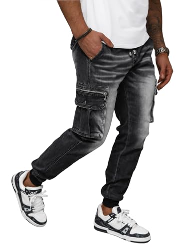 OZONEE Herren Jeans Hose Herrenjeans Jeanshose Skinny Röhrenjeans Biker Jogger Stretch Regular Slim Fit Straight Sportjeans Cargohose Cargo Destroyed Look Verwaschen NB/MP0108NZ Schwarz XL von OZONEE