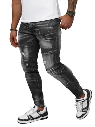 OZONEE Herren Jeans Hose Herrenjeans Jeanshose Skinny Röhrenjeans Biker Stretch Regular Slim Fit Straight Sportjeans Herrenhose Denim Baumwolle Baumwollmischung 777/2016S SCHWARZ 31 von OZONEE