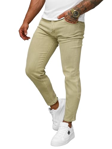 OZONEE Herren Jeans Hose Herrenjeans Jeanshose Skinny Röhrenjeans Biker Stretch Regular Slim Fit Straight Sportjeans Herrenhose Denim Baumwolle Baumwollmischung BL/JK880Z BEIGE 30 von OZONEE
