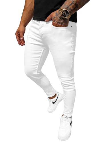 OZONEE Herren Jeans Hose Herrenjeans Jeanshose Skinny Röhrenjeans Biker Stretch Regular Slim Fit Straight Sportjeans Herrenhose Denim Baumwolle Baumwollmischung E/5348Z/01 WEIß 30 von OZONEE