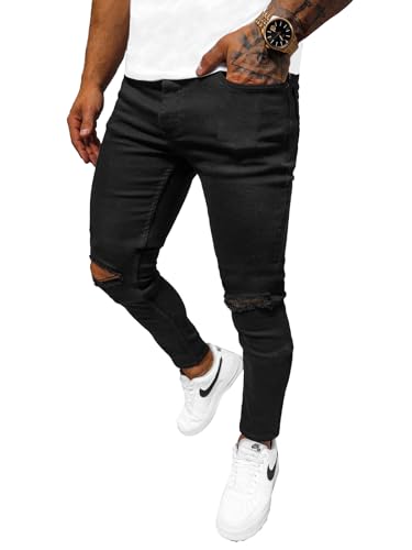 OZONEE Herren Jeans Hose Herrenjeans Jeanshose Skinny Röhrenjeans Biker Stretch Regular Slim Fit Straight Sportjeans Herrenhose Denim Baumwolle Baumwollmischung E/5391Z/02 SCHWARZ 31 von OZONEE