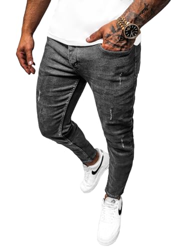 OZONEE Herren Jeans Hose Herrenjeans Jeanshose Skinny Röhrenjeans Biker Stretch Regular Slim Fit Straight Sportjeans Herrenhose Denim Baumwolle Baumwollmischung E/6576Z/01 DUNKELGRAU 31 von OZONEE