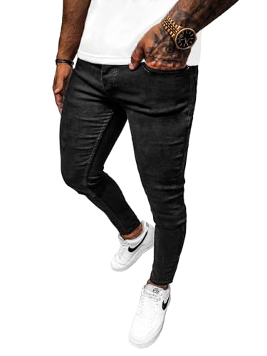 OZONEE Herren Jeans Hose Herrenjeans Jeanshose Skinny Röhrenjeans Biker Stretch Regular Slim Fit Straight Sportjeans Herrenhose Denim Baumwolle Baumwollmischung E/6592Z/01 SCHWARZ 32 von OZONEE