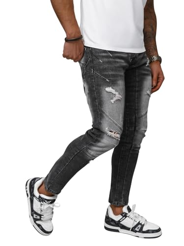 OZONEE Herren Jeans Hose Herrenjeans Jeanshose Skinny Röhrenjeans Biker Stretch Regular Slim Fit Straight Sportjeans Herrenhose Denim Baumwolle Baumwollmischung NB/MP0045NZ SCHWARZ 34 von OZONEE