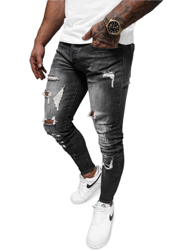 OZONEE Herren Jeans Hose Herrenjeans Jeanshose Skinny Röhrenjeans Biker Stretch Regular Slim Fit Straight Sportjeans Herrenhose Denim Baumwolle Baumwollmischung NB/MP0086NZ SCHWARZ 32 von OZONEE