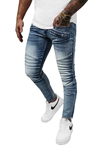 OZONEE Herren Jeans Hose Herrenjeans Jeanshose Skinny Röhrenjeans Biker Stretch Regular Slim Fit Straight Sportjeans Herrenhose Denim Baumwolle Baumwollmischung NB/MP0094BSZ BLAU 29 von OZONEE