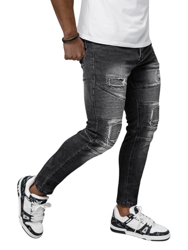 OZONEE Herren Jeans Hose Herrenjeans Jeanshose Skinny Röhrenjeans Biker Stretch Regular Slim Fit Straight Sportjeans Herrenhose Denim Baumwolle Baumwollmischung NB/MP0142NZ SCHWARZ 34 von OZONEE