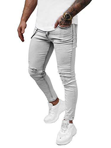 OZONEE Herren Jeans Hose Herrenjeans Jeanshose Skinny Röhrenjeans Biker Stretch Regular Slim Fit Straight Sportjeans Herrenhose Denim Baumwolle Baumwollmischung O/287Z GRAU 30 von OZONEE