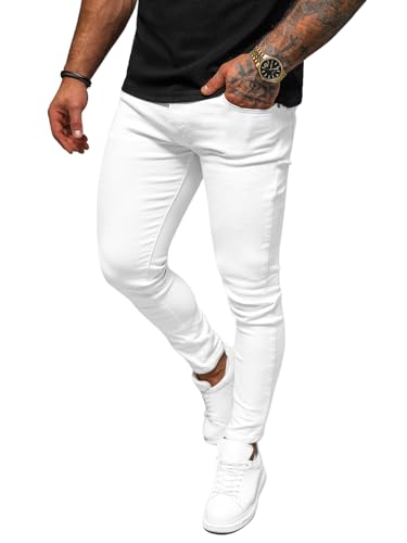 OZONEE Herren Jeans Hose Herrenjeans Jeanshose Skinny Röhrenjeans Biker Stretch Regular Slim Fit Straight Sportjeans Herrenhose Denim Baumwolle Baumwollmischung O/E7887WZ WEIß 34 von OZONEE