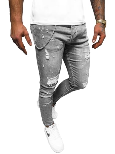 OZONEE Herren Jeans Hose Herrenjeans Jeanshose Skinny Röhrenjeans Biker Stretch Regular Slim Fit Straight Sportjeans Herrenhose Denim Baumwolle Baumwollmischung O/MB459Z GRAU 32 von OZONEE