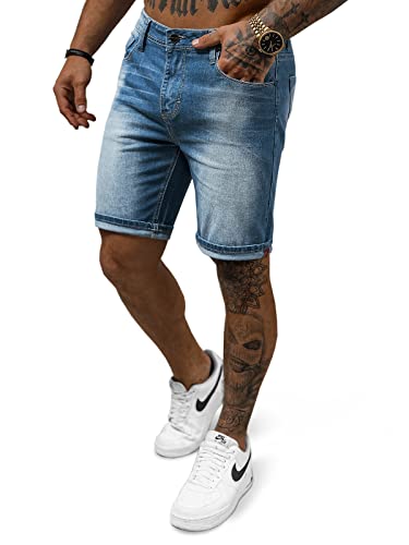 OZONEE Herren Jeans Shorts Bermuda Hose Kurz Herrenjeans Jeanshose Stretch Regular Fit Bermudashorts Freizeitshorts Freizeithose Kneelang Straight Sportjeans 777/2817S BLAU 29 von OZONEE