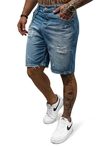 OZONEE Herren Jeans Shorts Bermuda Hose Kurz Herrenjeans Jeanshose Stretch Regular Fit Bermudashorts Freizeitshorts Freizeithose Kneelang Straight Sportjeans 777/3265S BLAU 32 von OZONEE