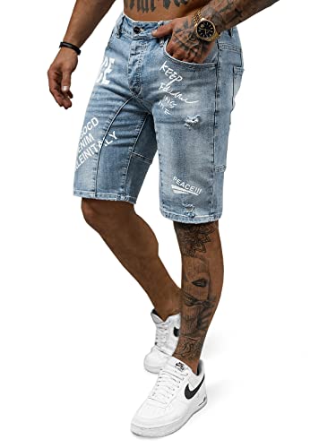 OZONEE Herren Jeans Shorts Bermuda Hose Kurz Herrenjeans Jeanshose Stretch Regular Fit Bermudashorts Freizeitshorts Freizeithose Kneelang Straight Sportjeans 777/4108S BLAU 29 von OZONEE