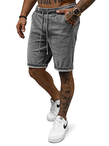 OZONEE Herren Jeans Shorts Bermuda Hose Kurz Herrenjeans Jeanshose Stretch Regular Fit Bermudashorts Freizeitshorts Freizeithose Kneelang Straight Sportjeans 777/5103S GRAU L von OZONEE