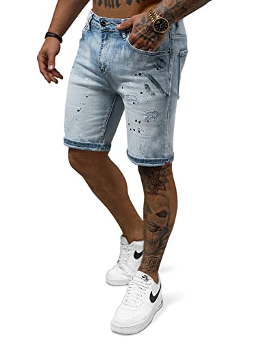 OZONEE Herren Jeans Shorts Bermuda Hose Kurz Herrenjeans Jeanshose Stretch Regular Fit Bermudashorts Freizeitshorts Freizeithose Kneelang Straight Sportjeans 777/8188S HELLBLAU 31 von OZONEE